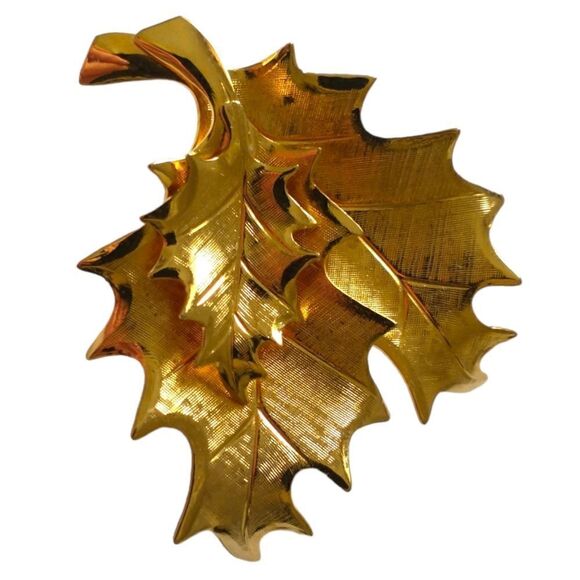 Autumn Leaf Leaves Cluster Brooch Pin Lightweight Vintage Gold Tone Shiny Estate - Picture 7 of 13